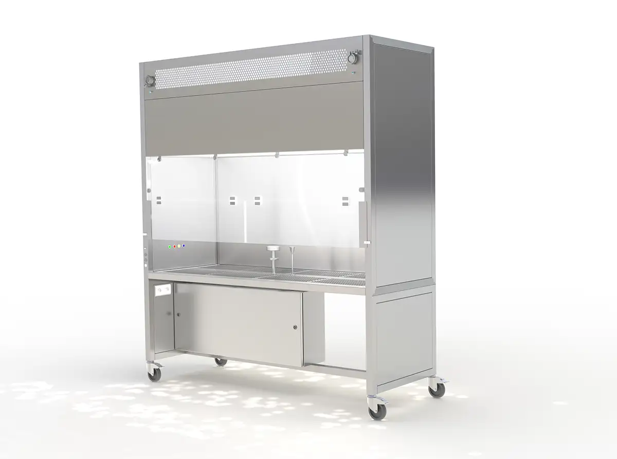 A laminar air flow hood operates on the principle of creating a unidirectional airflow that minimizes turbulence and prevents the ingress of airborne contaminants into the working space.